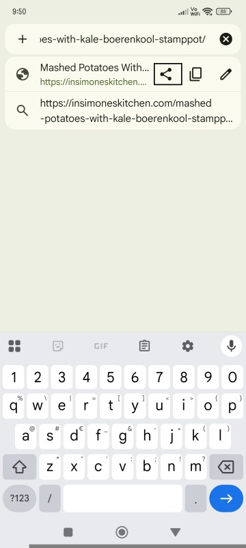 Share recipe link from browser